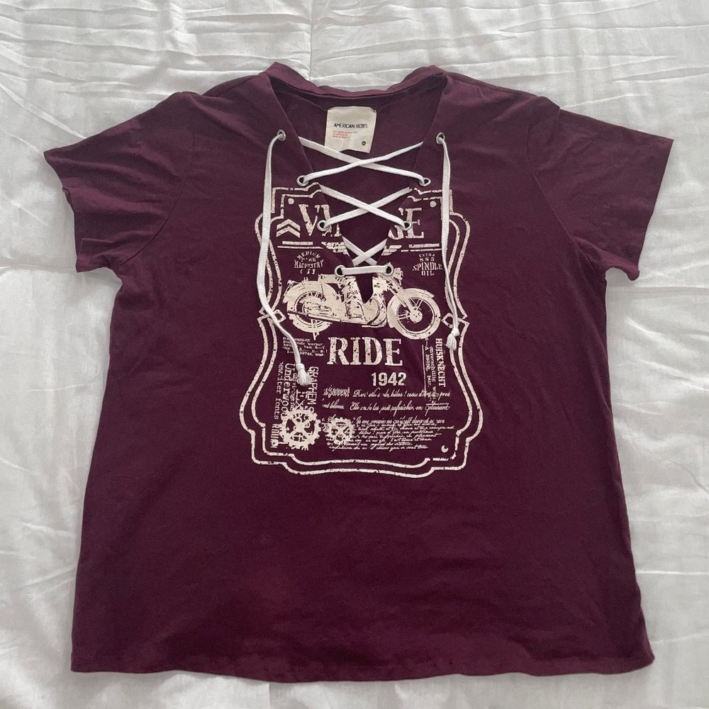 American Rebel Maroon Lace-Up Graphic Tee